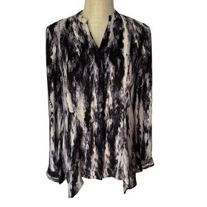 Simply Vera Wang Abstract Print Blouse Womens S Purple Long Sleeve Workwear Work